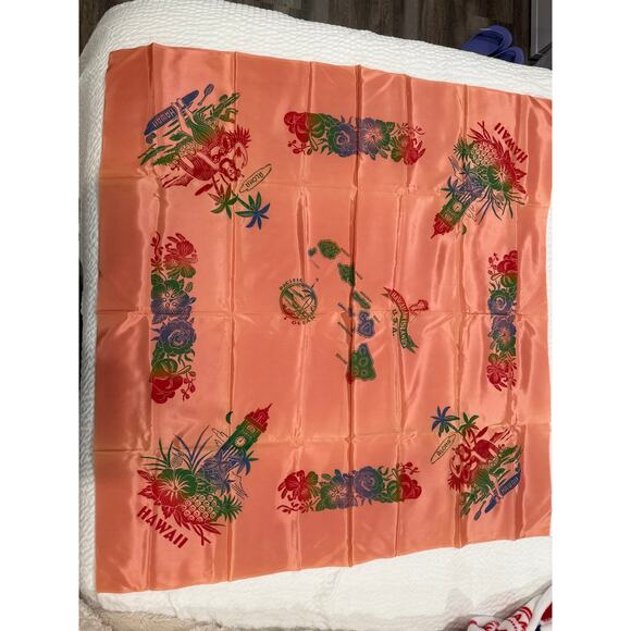 Vintage Hawaiian Islands Map Satin Tablecloth 39x40 + 4 Napkins Deadstock - Picture 10 of 16